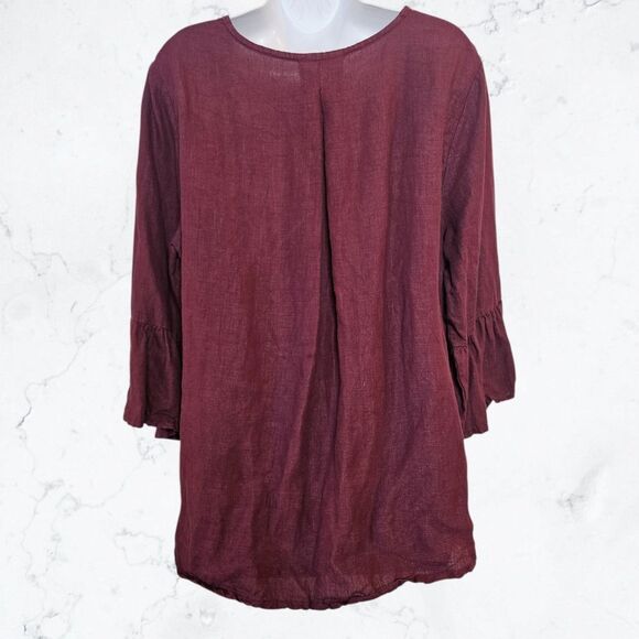 Bryn Walker Fran Lightweight Lagenlook Purple Linen Bell Sleeve Blouse - Picture 7 of 10